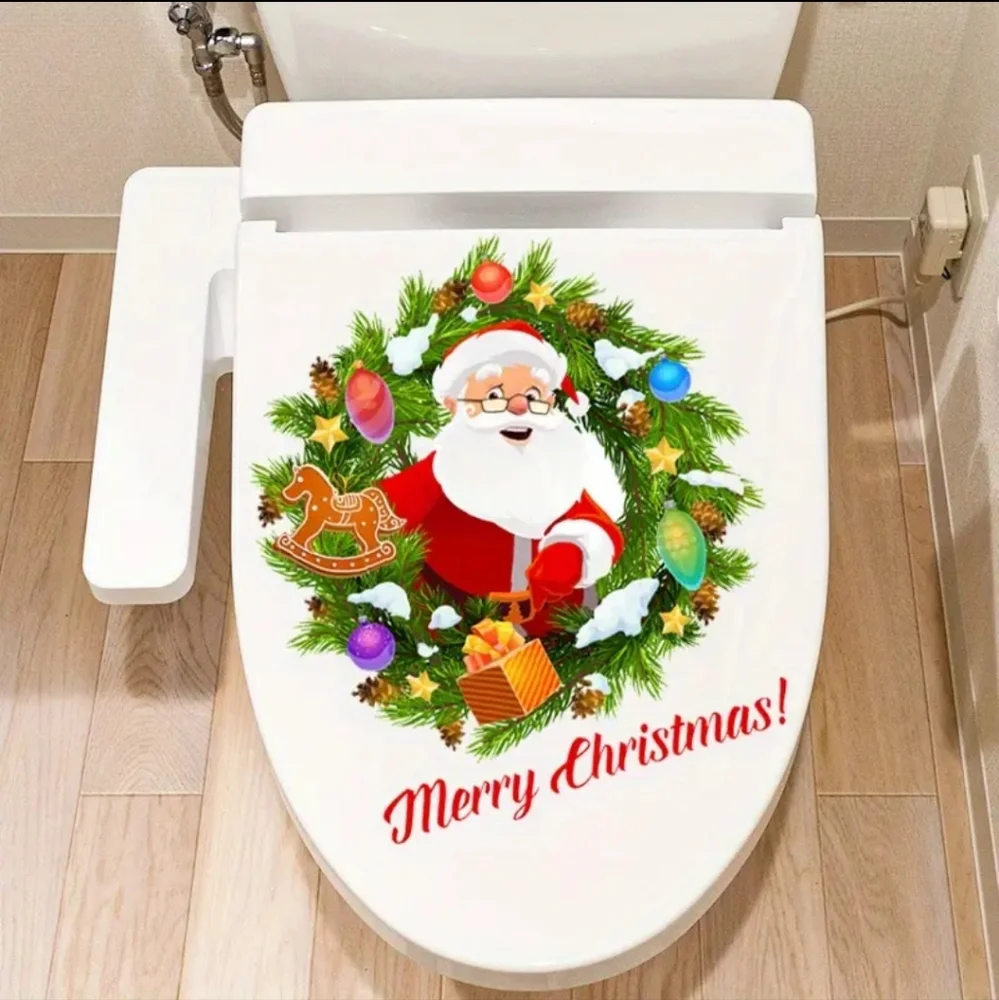 Christmas Festive Santa Decal, Door Window Fridge Tank Lid, Easy Peel & Stick